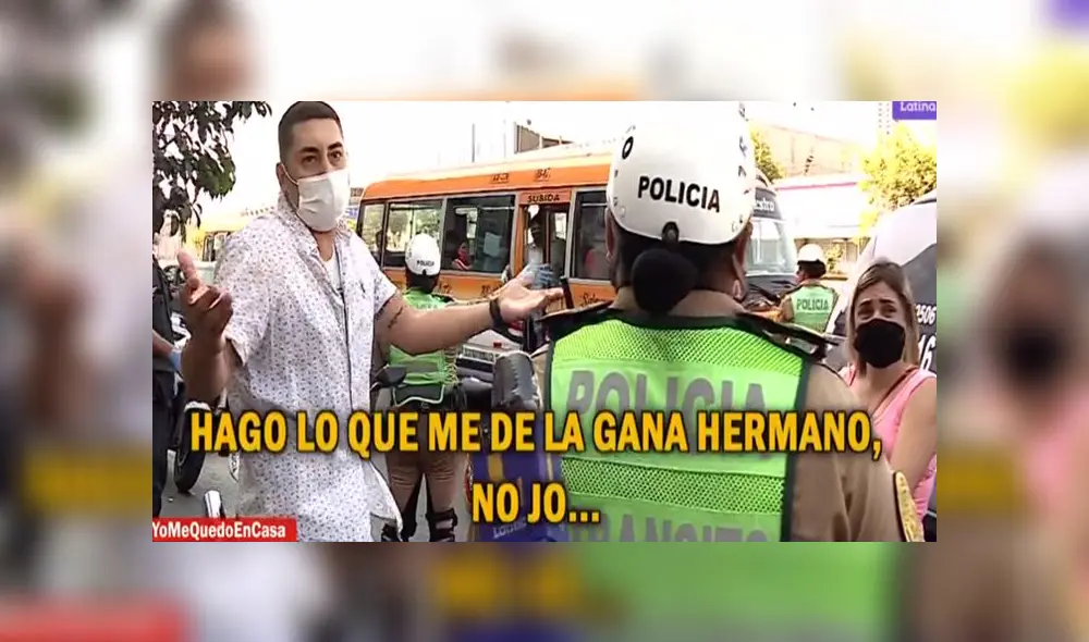 Sujeto y su acompañante fueron conducidos a la comisaría por incumplir restricción de tránsito. (Foto: Captura de video / Latina Noticias)