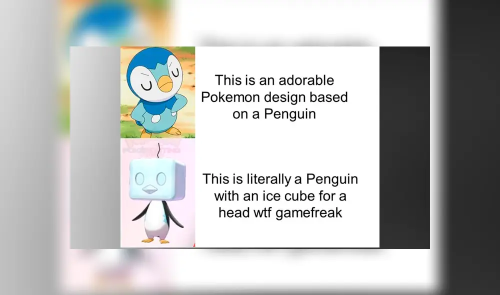 Este es un adorable pokémon basado en un pingüino (arriba) Esto es literal un pingüino con un cubo de hielo en su cabeza, qué rayos ¿Game Freak? (abajo) Este es un adorable pokémon basado en un pingüino (arriba) Esto es literal un pingüino con un cubo de hielo en su cabeza, qué rayos ¿Game Freak? (abajo)