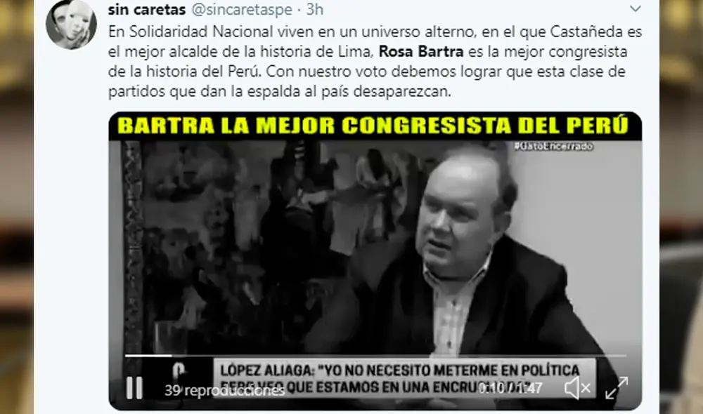 “Rosa Bartra es la mejor congresista en la historia de la República”: frase genera polémica