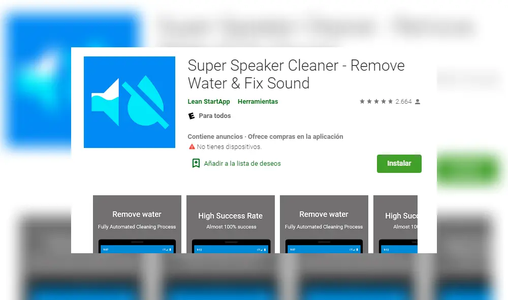 Conoce las diferentes aplicaciones para limpiar el agua y el polvo de tu celular y cómo funcionan. Imagen: Play Store.