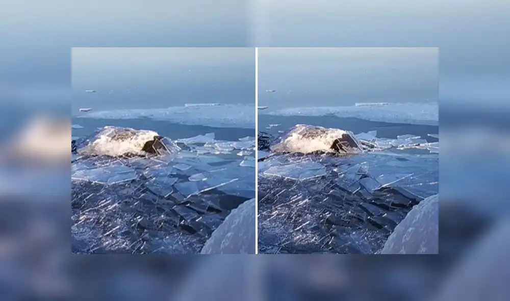 Desliza para descubrir lo que pasa cuando un lago congelado empieza a calentarse. Foto: Captura. Desliza para descubrir lo que pasa cuando un lago congelado empieza a calentarse. Foto: Captura.