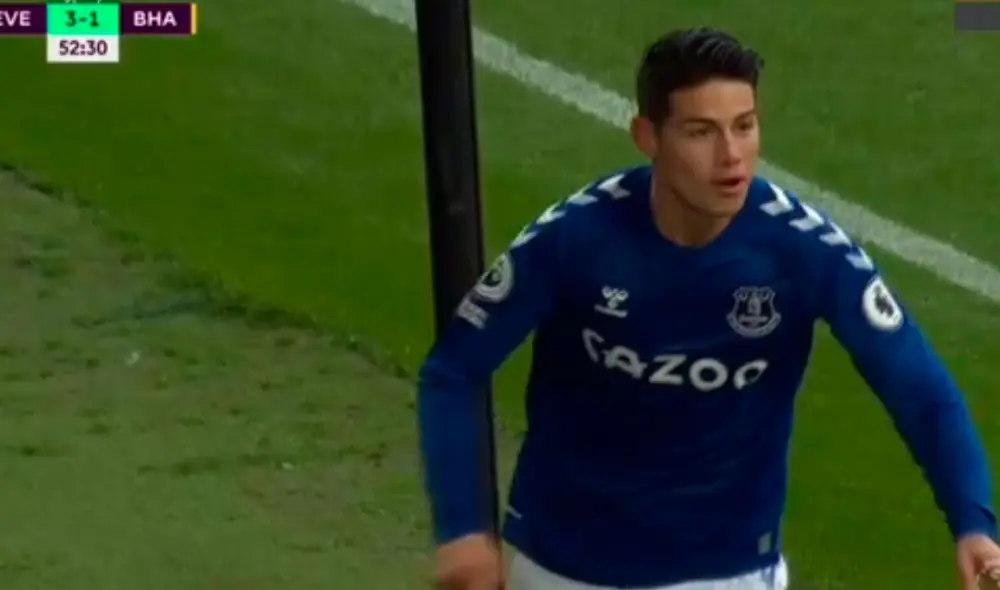 James Rodríguez marcó el tercer tanto del Everton. Foto: Captura de ESPN 3