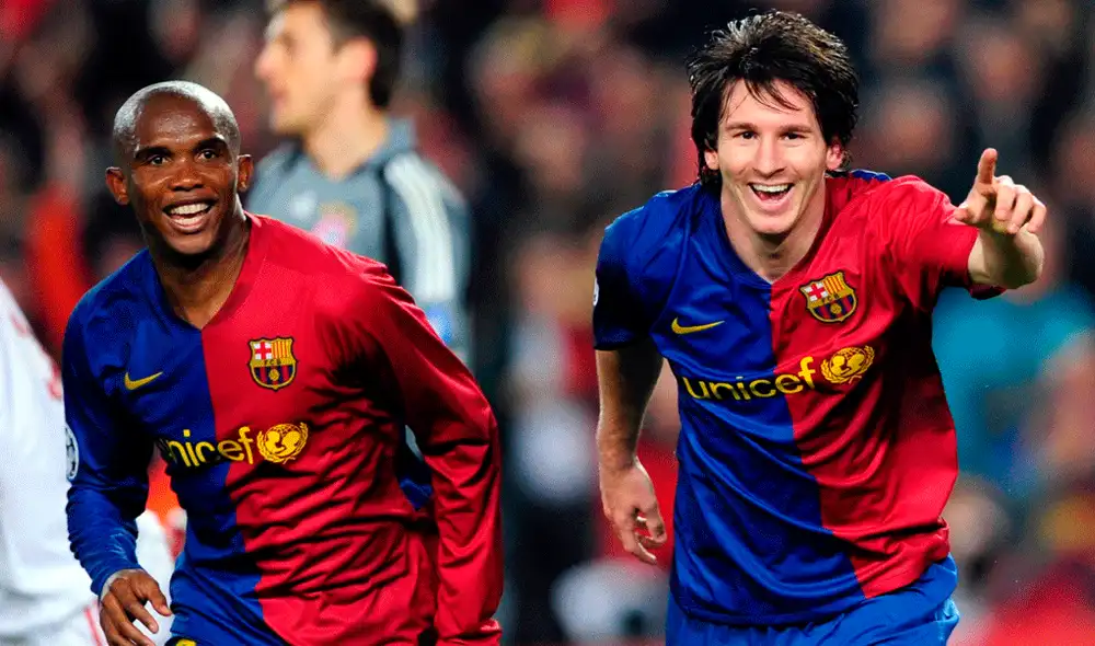 Lionel Messi y Samuel Eto’o jugaron juntos en el FC Barcelona durante de las temporadas 2004-05 y 2008-09. | Foto: EFE