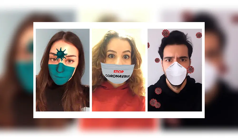 Los filtros en Instagram sobre el coronavirus incluían mascarillas faciales y partículas del virus flotando por el aire.