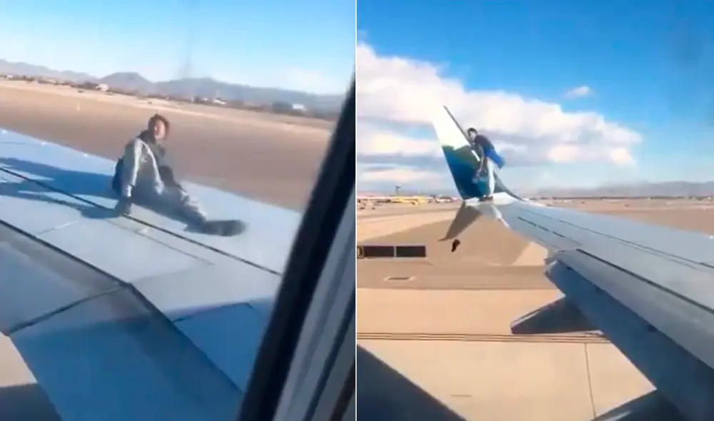 hombre sube a ala de un avion en las vegas