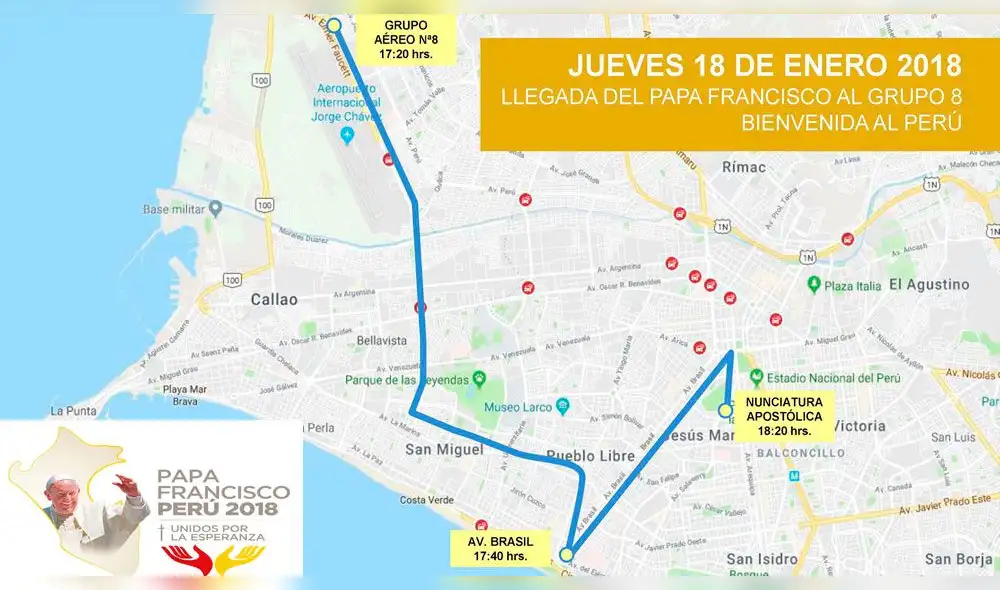 Papa Francisco en Perú: conozca las calles y avenidas que recorrerá el Santo Padre durante su visita [MAPA]