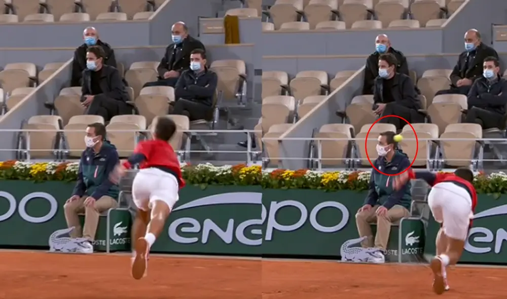 Djokovic intentó devolver un servicio de su rival, pero terminó desviando la pelota hacia el juez de línea. Foto: Captura de TV/ESPN