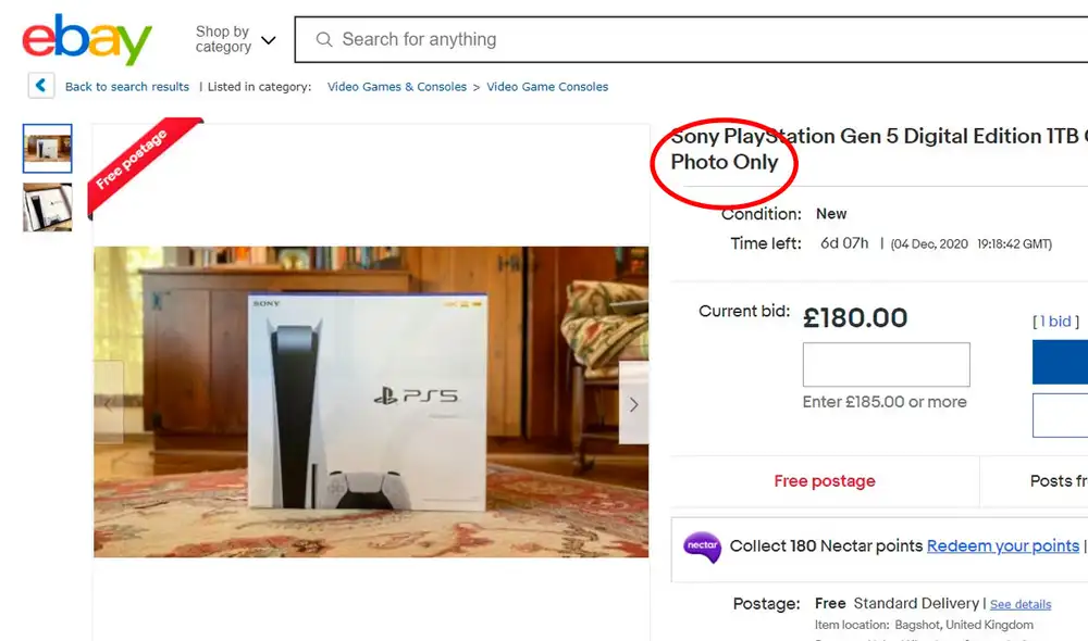 En eBay, muchos estafadores están vendiendo fotografías de PS5 y las promocionan como consolas para engañar a incautos. La tienda afirma que serán castigados. Foto: eBay