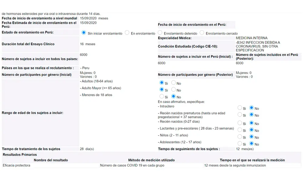 Perú autoriza el primer ensayo clínico de la vacuna contra el coronavirus. Perú autoriza el primer ensayo clínico de la vacuna contra el coronavirus.