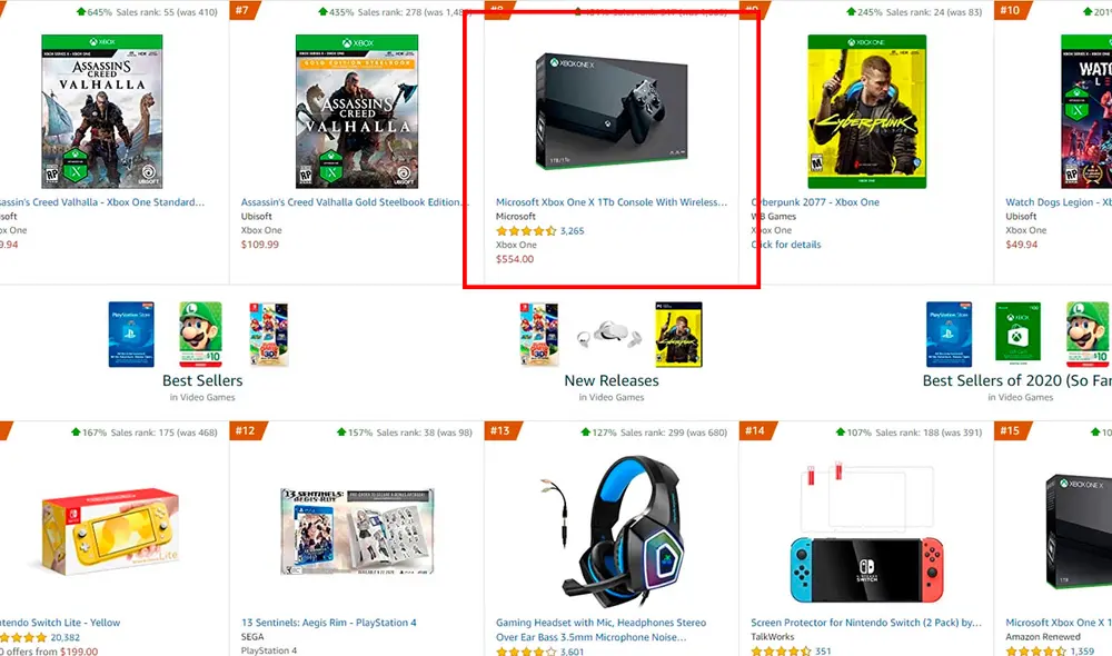 La Xbox One X, lanzada en 2017, alcanzo el puesto 4 de Amazon. Imagen: Amazon.