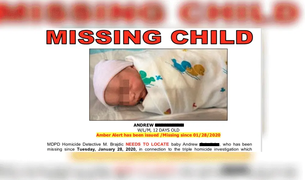 Buscan a bebé desaparecido tras el asesinato de su madre y de otros dos familiares