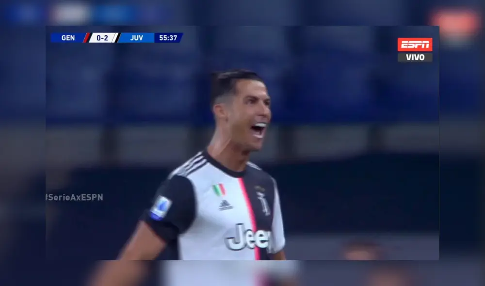 Juventus vs. Genoa: Cristiano Ronaldo anota golazo desde fuera del área. Captura: ESPN Juventus vs. Genoa: Cristiano Ronaldo anota golazo desde fuera del área. Captura: ESPN