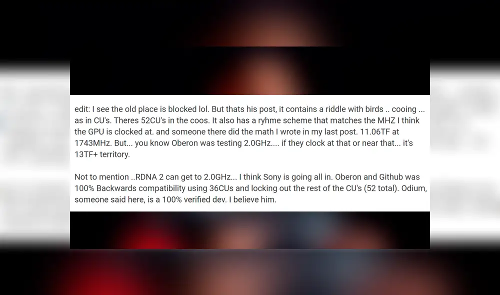 11 teraflops, 52 CU's y 1743 MHz. Todo concordaría con anteriores filtraciones sobre la capacidad de la consola.