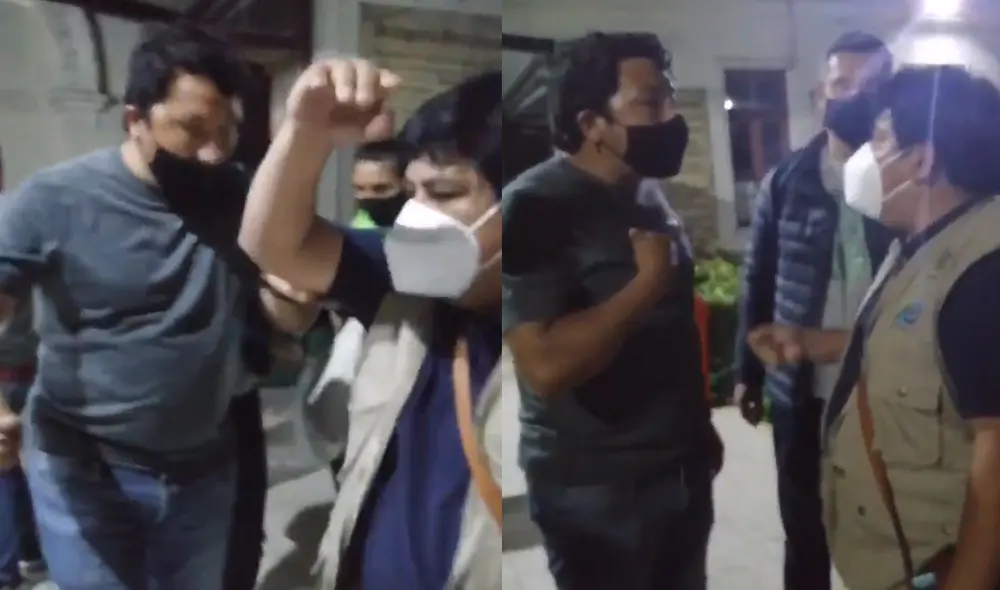 Un sujeto vestido de civil, que se identificó como oficial PNP, empujó al abogado Rodríguez para que abandone la sede policial. Foto: captura de  Twitter @cnddhh