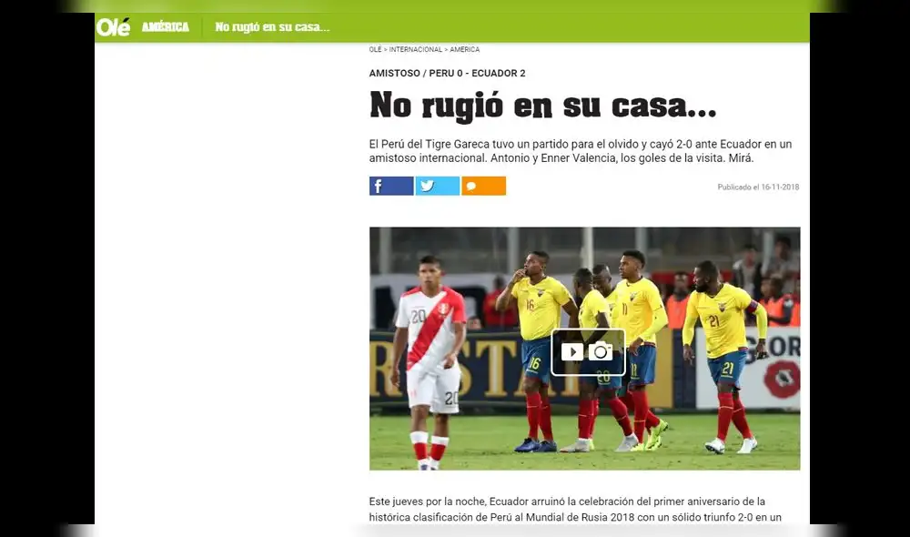 Así reaccionó la prensa internacional tras derrota de Perú ante Ecuador [FOTOS]