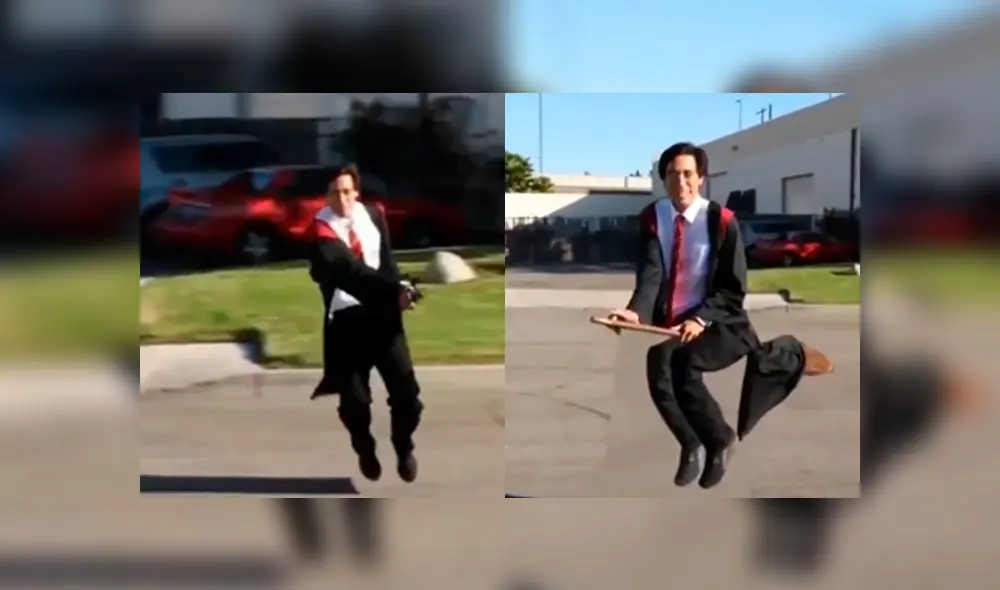 Pudo volar con una escoba gracias a la magia de la edición. Foto: Captura. Pudo volar con una escoba gracias a la magia de la edición. Foto: Captura.