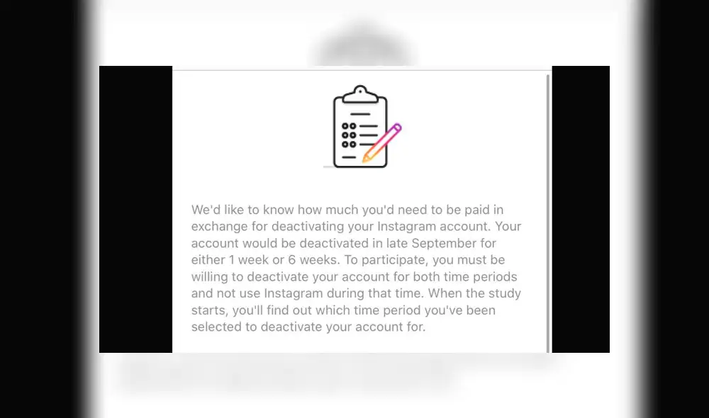 Este es el mensaje que están recibiendo algunos usuarios de Instagram. Imagen: Twitter/lizzadwoskin. Este es el mensaje que están recibiendo algunos usuarios de Instagram. Imagen: Twitter/lizzadwoskin.