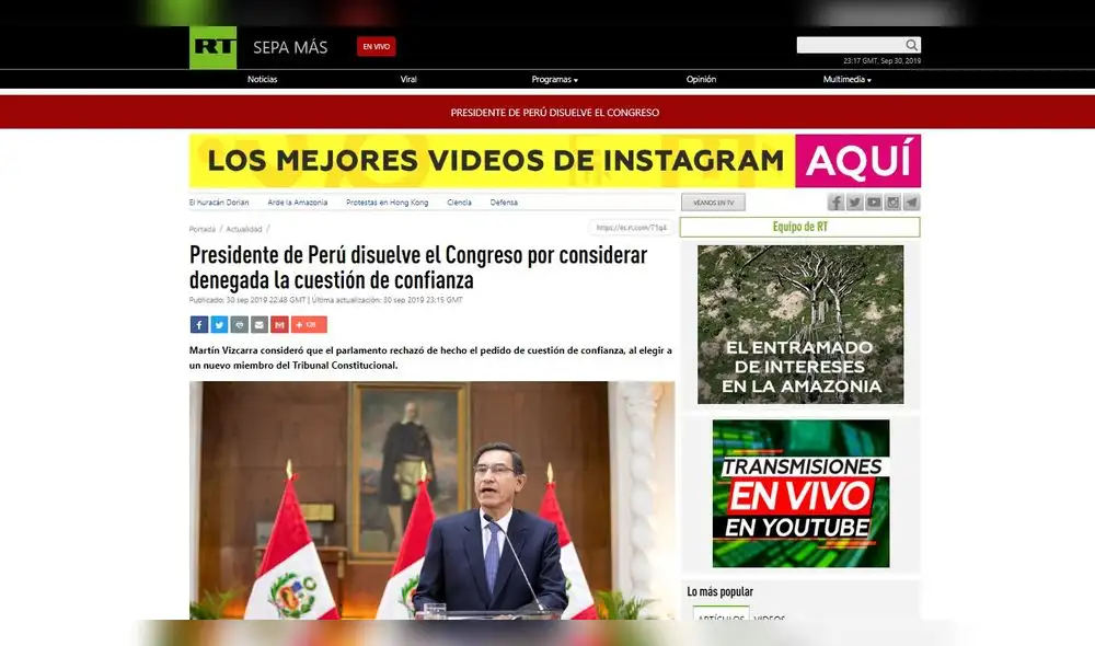Así informa la prensa internacional sobre cierre del Congreso. Foto: Captura de pantalla Así informa la prensa internacional sobre cierre del Congreso. Foto: Captura de pantalla