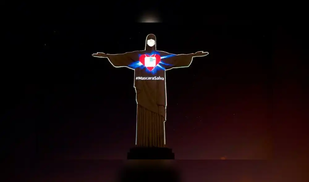 El Cristo Redentor y su mensaje de prevención contra el coronavirus. Foto: Captura. El Cristo Redentor y su mensaje de prevención contra el coronavirus. Foto: Captura.