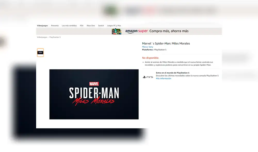 Marvel's Spider-Man Miles Morales listado en Amazon. Foto: Amazon.