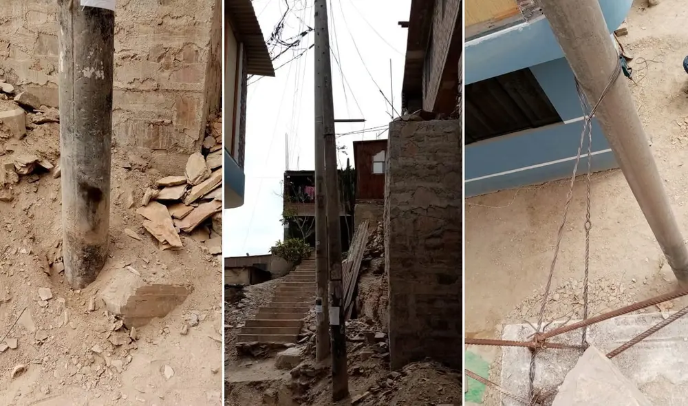 Poste de luz y telefonía a punto de desprenderse | Créditos: alerta WhatsApp RTV Poste de luz y telefonía a punto de desprenderse | Créditos: alerta WhatsApp RTV