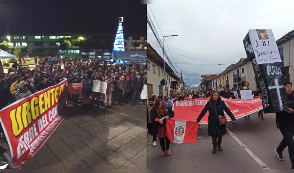 Los manifestantes recorrieron varias calles del Centro Histórico de Cusco. Foto: Alexander Flores/URPI Los manifestantes recorrieron varias calles del Centro Histórico de Cusco. Foto: Alexander Flores/URPI