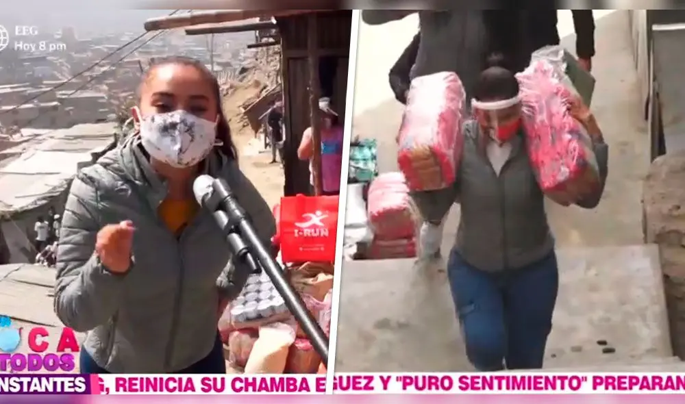 Los cantantes de cumbia llegaron a Canto grande con un camión de víveres. Foto: captura América TV