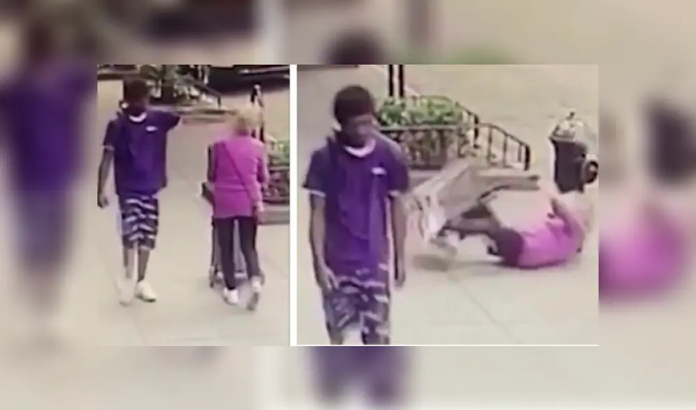 La víctima cayó aparatosamente contra un hidrante de incendio, y su agresor siguió como si nada. Foto: Captura/CBS