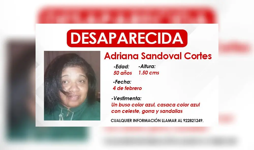 Adriana Elizabet Sandoval Cortes (50) se encuentra desaparecida desde el último martes 4 de febrero.