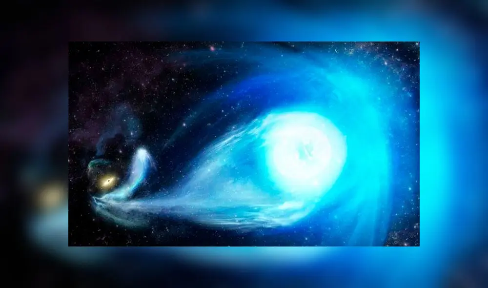 Representación de la estrella 'hiperveloz' que ha sido expulsada por el agujero negro. Crédito: Colaboración S5.