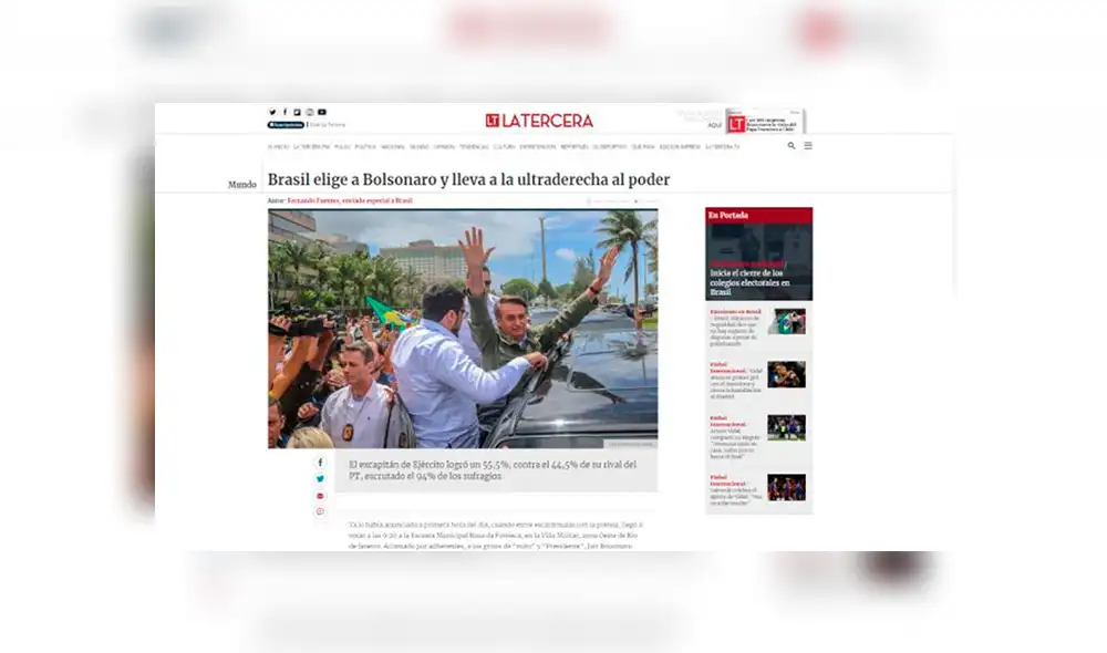 Así informó la prensa internacional sobre el triunfo de Jair Bolsonaro en Brasil