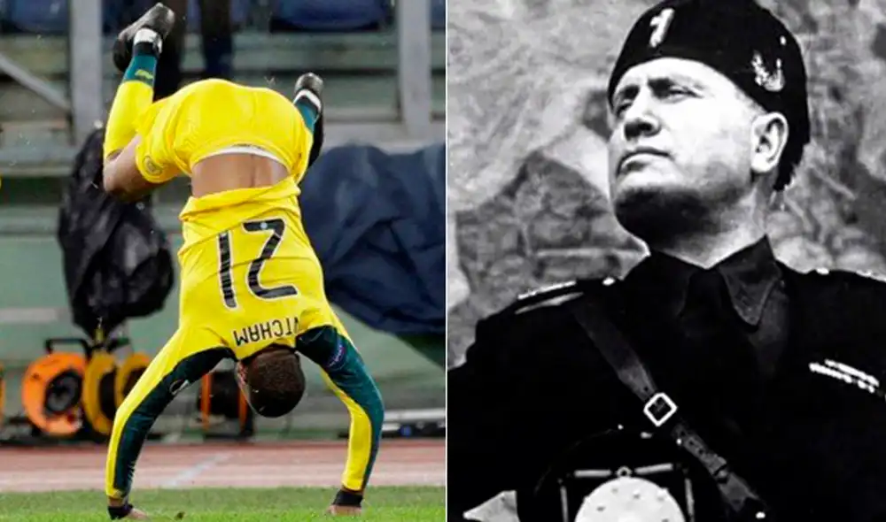 Olivier Ntcham, delantero francés del Celtic, festejó su gol ante la Lazio recordando cómo murió el líder fascista Mussolini. Olivier Ntcham, delantero francés del Celtic, festejó su gol ante la Lazio recordando cómo murió el líder fascista Mussolini.