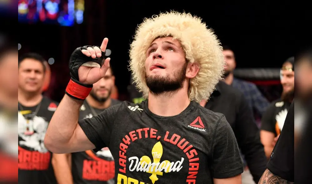Khabib le dedicó el triunfo a su padre. Foto: UFC
