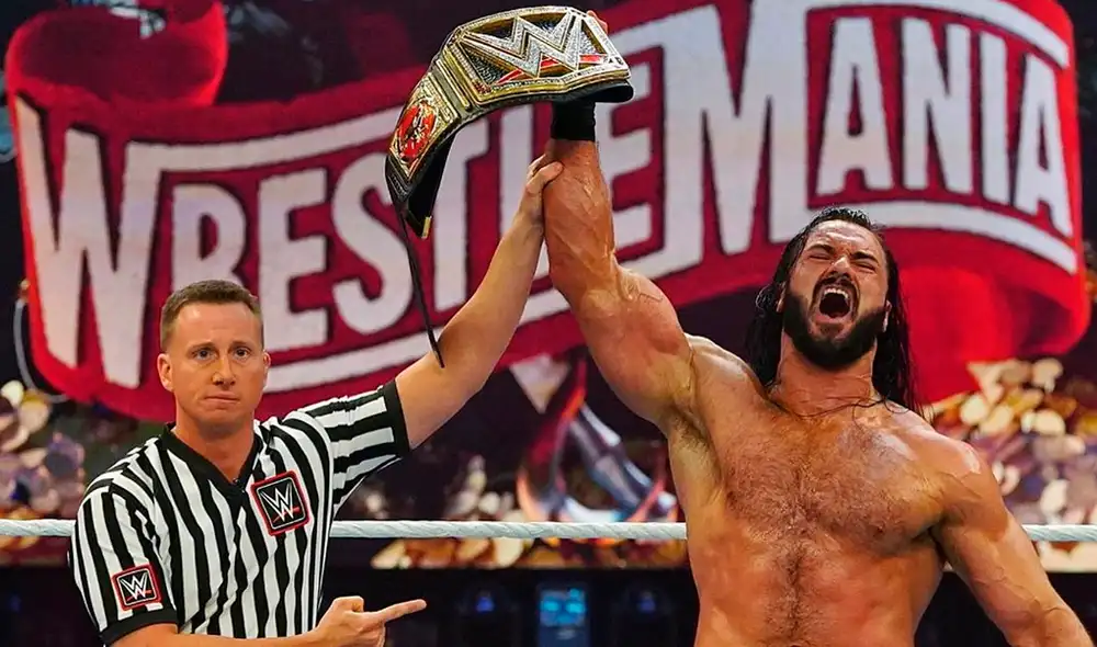 Drew McIntyre venció a Brock Lesnar en WWE Wrestlemania 36. Foto: WWE
