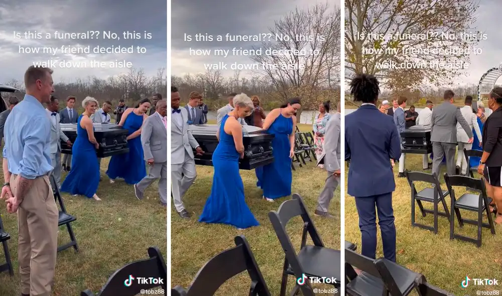 Al principio, todos los presentes estuvieron confundidos y pensaron que habían asistido a un funeral en vez de una boda. Foto: composición LR/TikTok/@tobz88