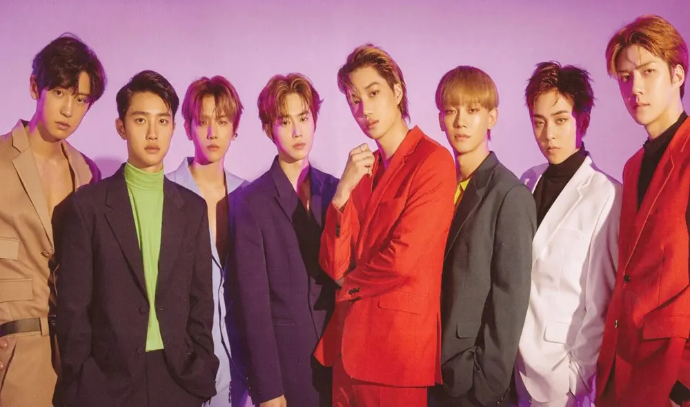 Chanyeol, D.O, Baekhyun, Suho, Kai, Chen, Xiumin y Sehun de EXO. Créditos: SM Entertainment