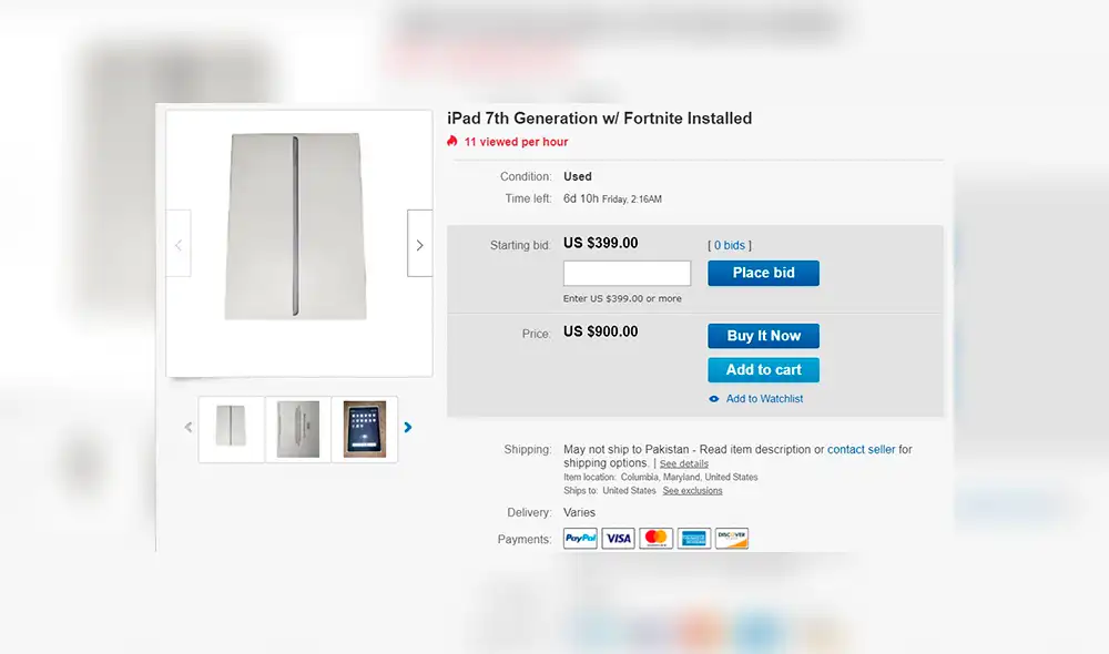 Usuario vende iPad en eBay con Fortnite instalado. Foto: eBay.