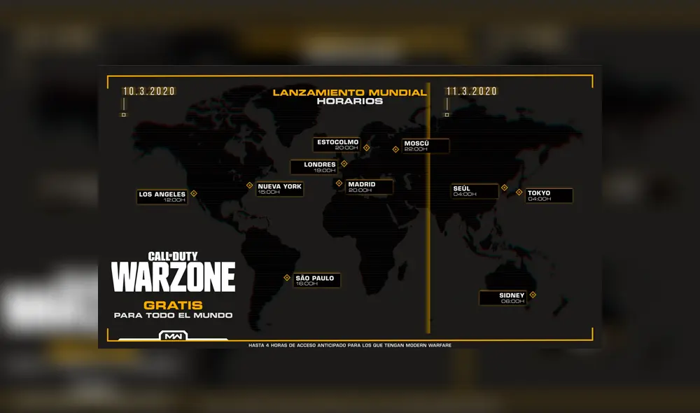 Estos son los horarios del Call of Duty Warzone para aquellos que no tengan el videojuego. Los usuarios que si lo posean, accederán horas antes. Foto: Difusión.
