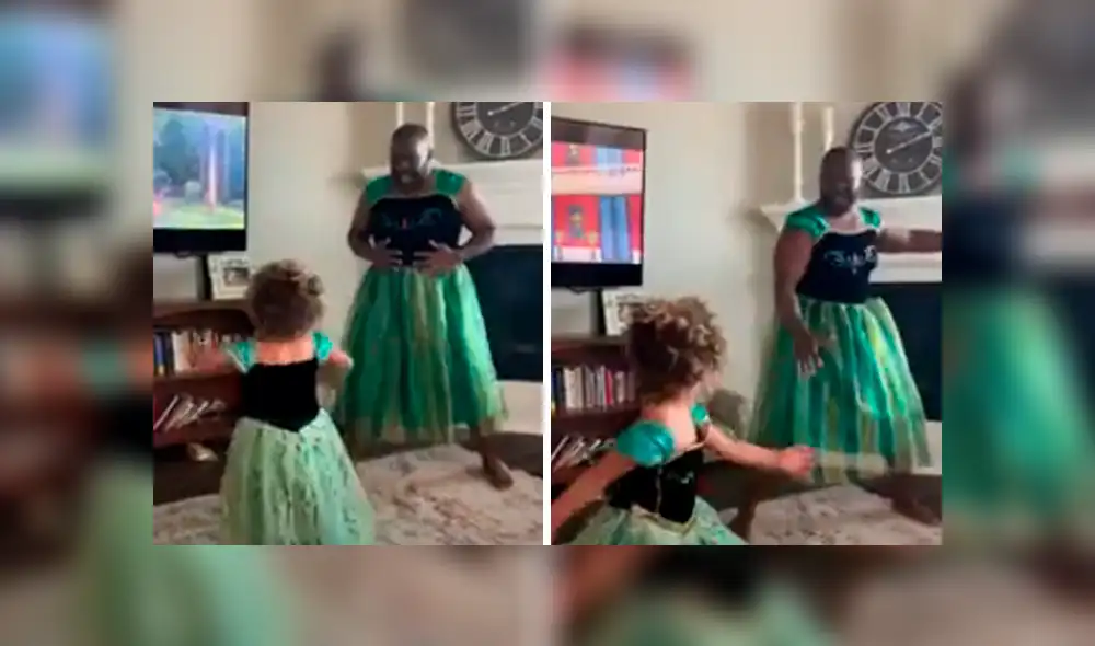 Desliza las imágenes para observar la emotiva escena de un padre junto a su hija vestidos como ‘Frozen’.