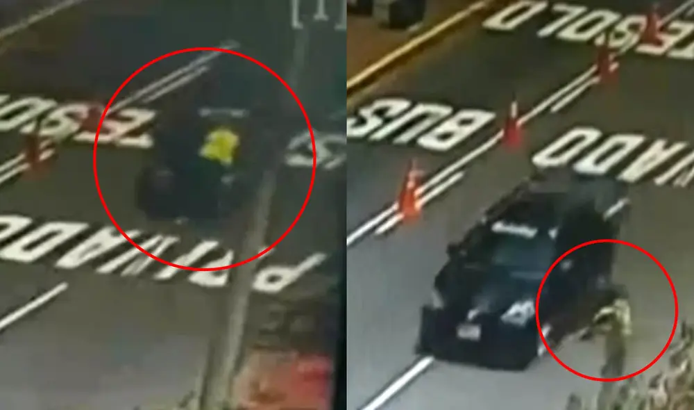 Inspector fue arrastrado encima del vehículo por varios metros de la avenida Larco. Foto: Captura América TV. Inspector fue arrastrado encima del vehículo por varios metros de la avenida Larco. Foto: Captura América TV.