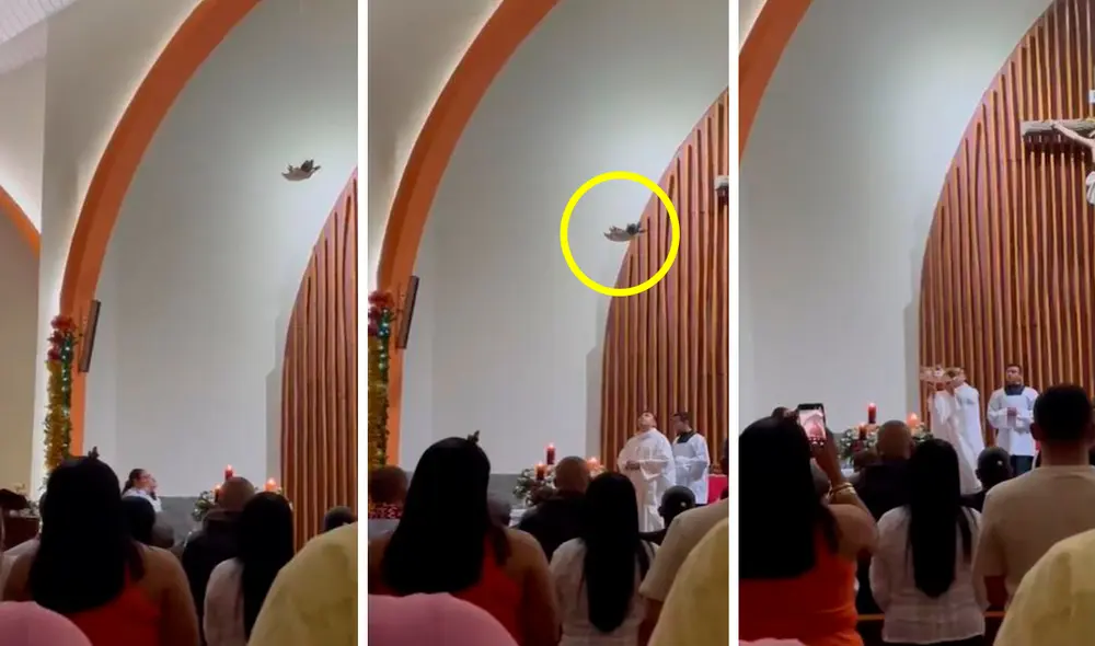 Los feligreses sacaron sus celulares para grabar la curiosa escena en plena misa realizada por las fiestas navideñas. Foto: composición LR/TikTok/@montoyaescritor