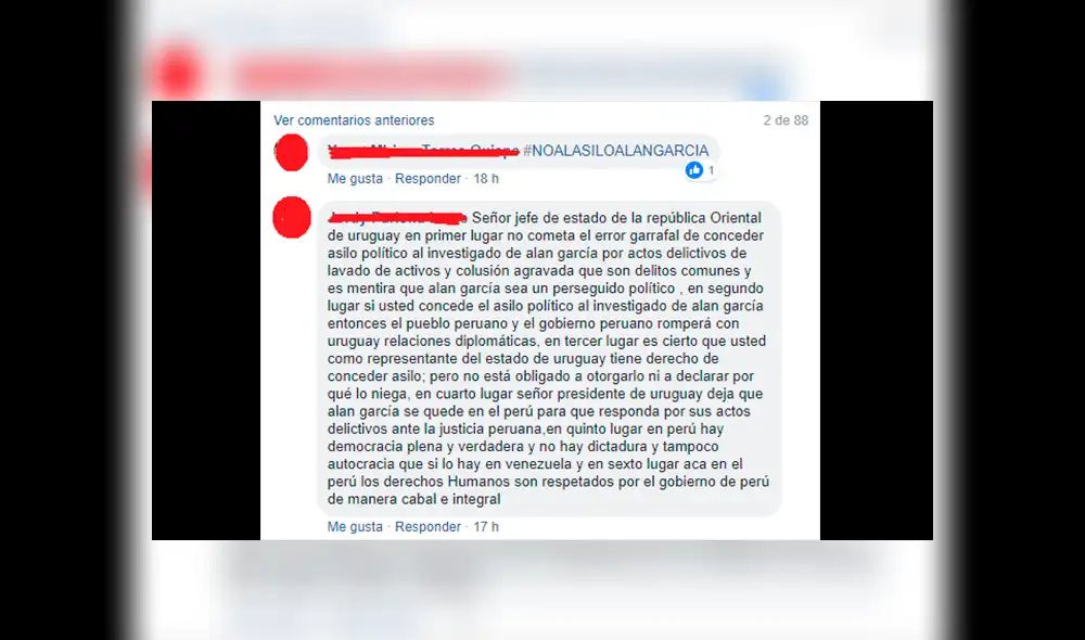 Facebook: peruanos llenan de comentarios la página del gobierno de Uruguay contra asilo a Alan García [FOTOS] 