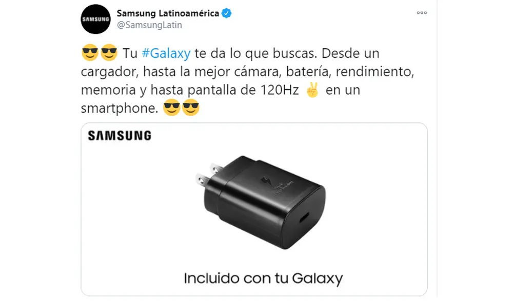 Mensaje de Samsung. Foto: Captura de Twitter