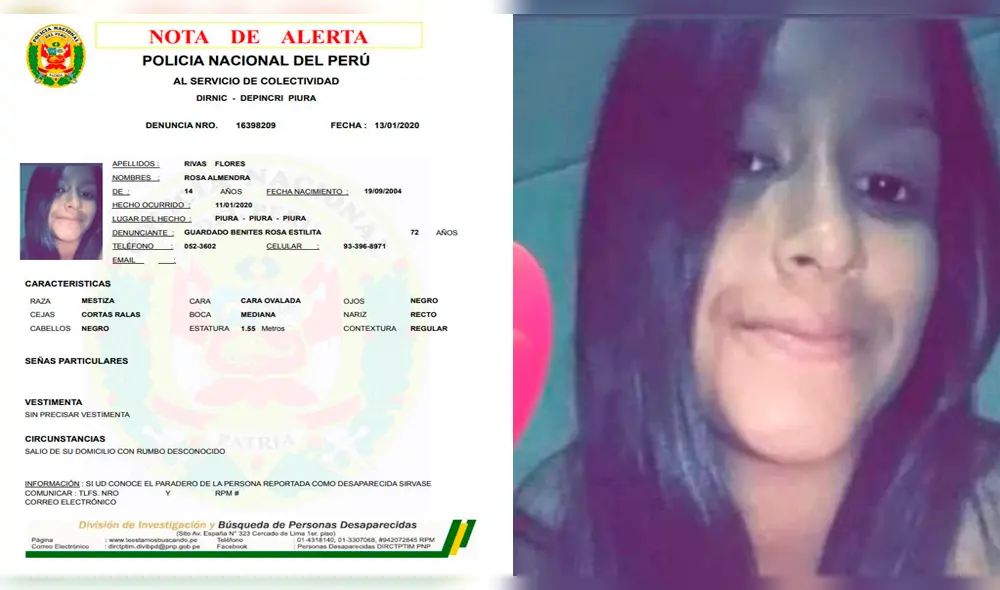 Rosa Almendra Rivas Flores (15) se encuentra desaparecida desde el 11 de enero.