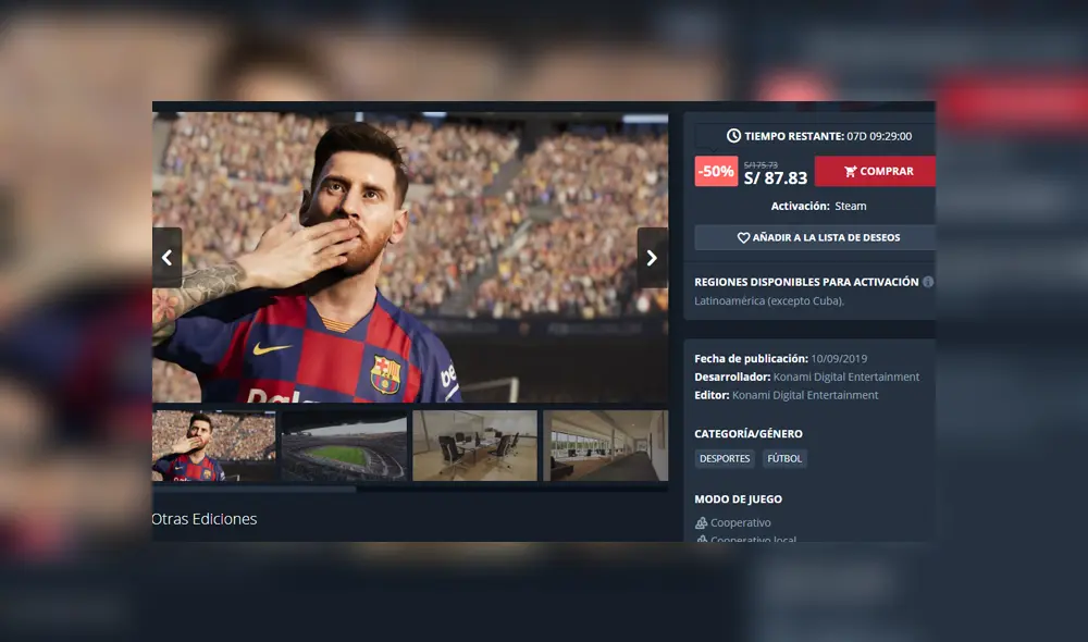 PES 2020 en oferta para PC (Steam, a través de Nuuvem). PES 2020 en oferta para PC (Steam, a través de Nuuvem).