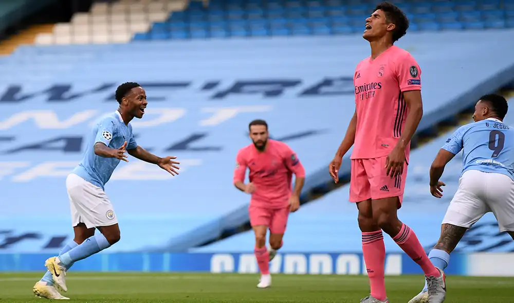 Raheem Sterling aprovechó un error de Varane para marcar el primer gol del Manchester City vs. Real Madrid. | Foto: AFP Raheem Sterling aprovechó un error de Varane para marcar el primer gol del Manchester City vs. Real Madrid. | Foto: AFP