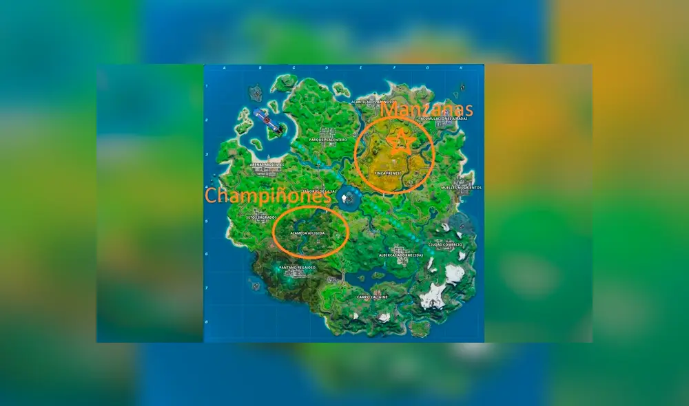 Ubicación de manzanas y setas (imagen: Vandal)