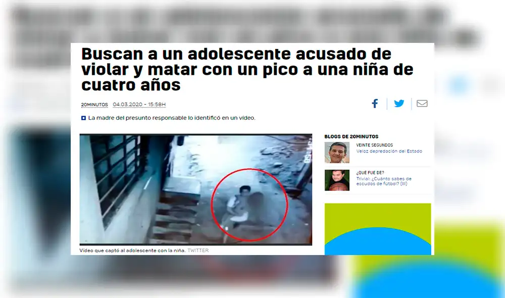 Antes de que fuese detenido el adolescente en La Victoria, 20 Minutos (España) ya informaba del caso. Foto: captura