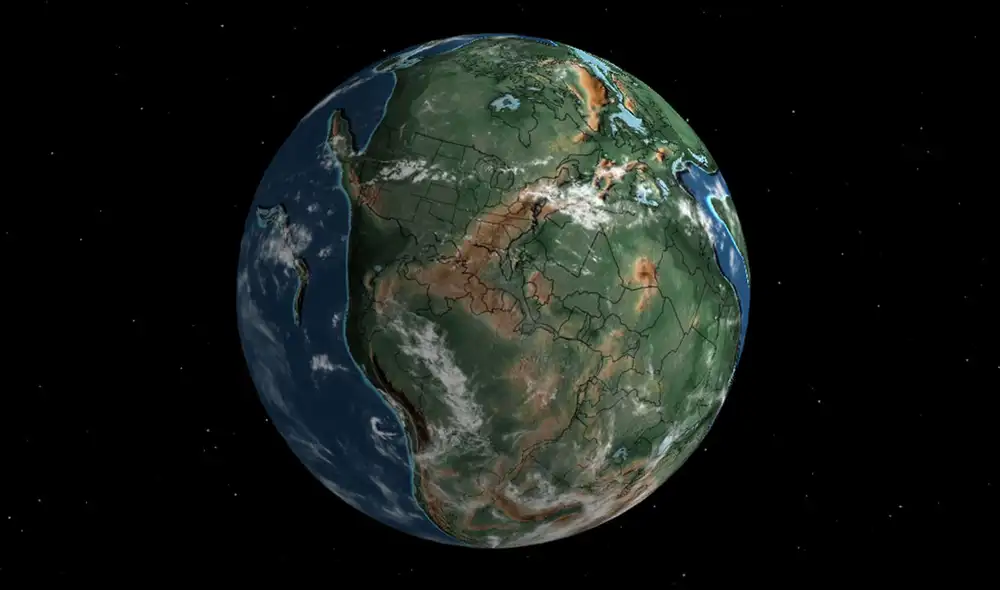 Representación de la Tierra hace 240 millones de años, antes de la extinción identificada en el nuevo estudio. Crédito: Dinosaur Database. Representación de la Tierra hace 240 millones de años, antes de la extinción identificada en el nuevo estudio. Crédito: Dinosaur Database.