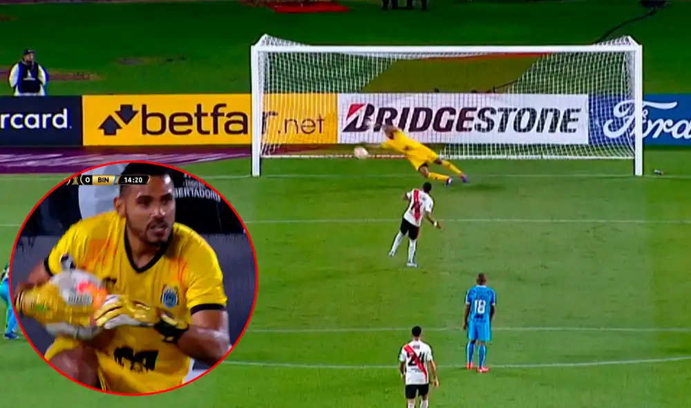 Raúl Fernández le atajó un penal a Nicolás de la Cruz en el partido entre River Plate y Binacional. | Foto: Fox Sports